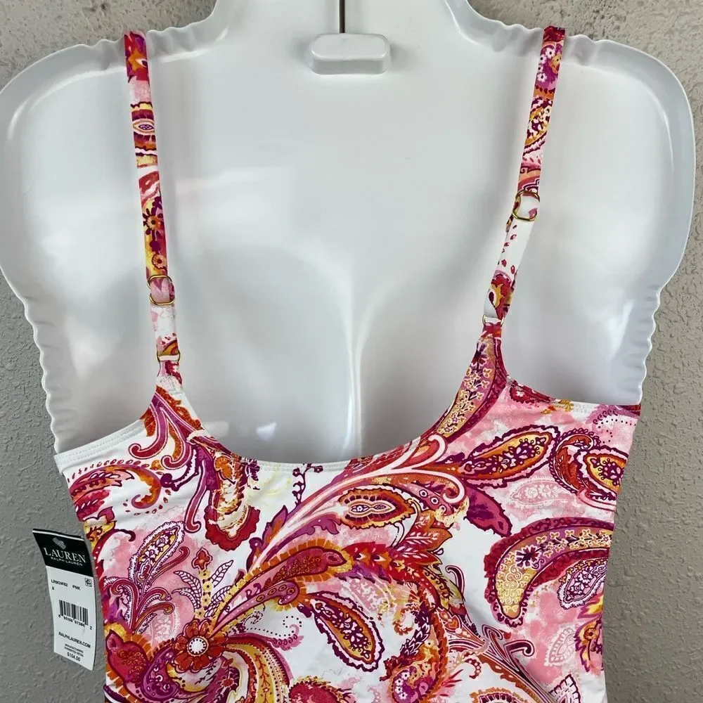NWT Lauren Ralph Lauren Pink Paisley Tankini Top and Matching Bottoms